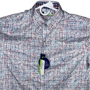 Tailor Byrd Performance Long Sleeve Button Down Shirt Men's‎ M Abstract Red Blue